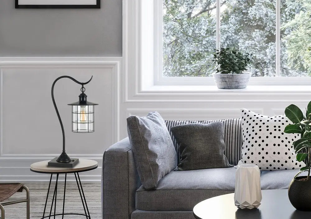 25" Bronze Metal Lantern Style Desk Lamp With Edison Bulb HomeRoots