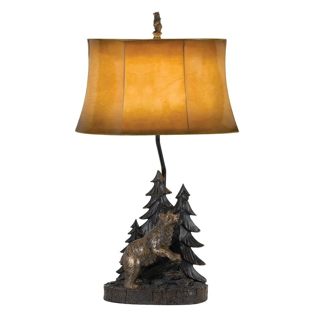 29" Antiqued Bronze Novelty Table Lamp With Brown Bell Shade HomeRoots