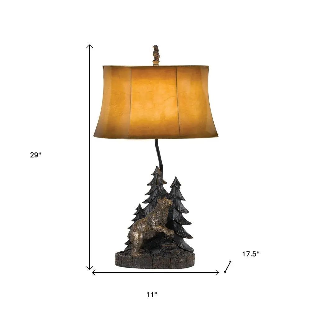 29" Antiqued Bronze Novelty Table Lamp With Brown Bell Shade HomeRoots