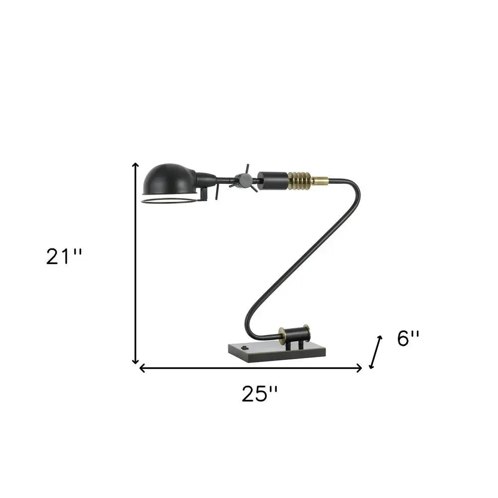 21" Bronze Metal Desk Table Lamp With Bronze Dome Shade HomeRoots