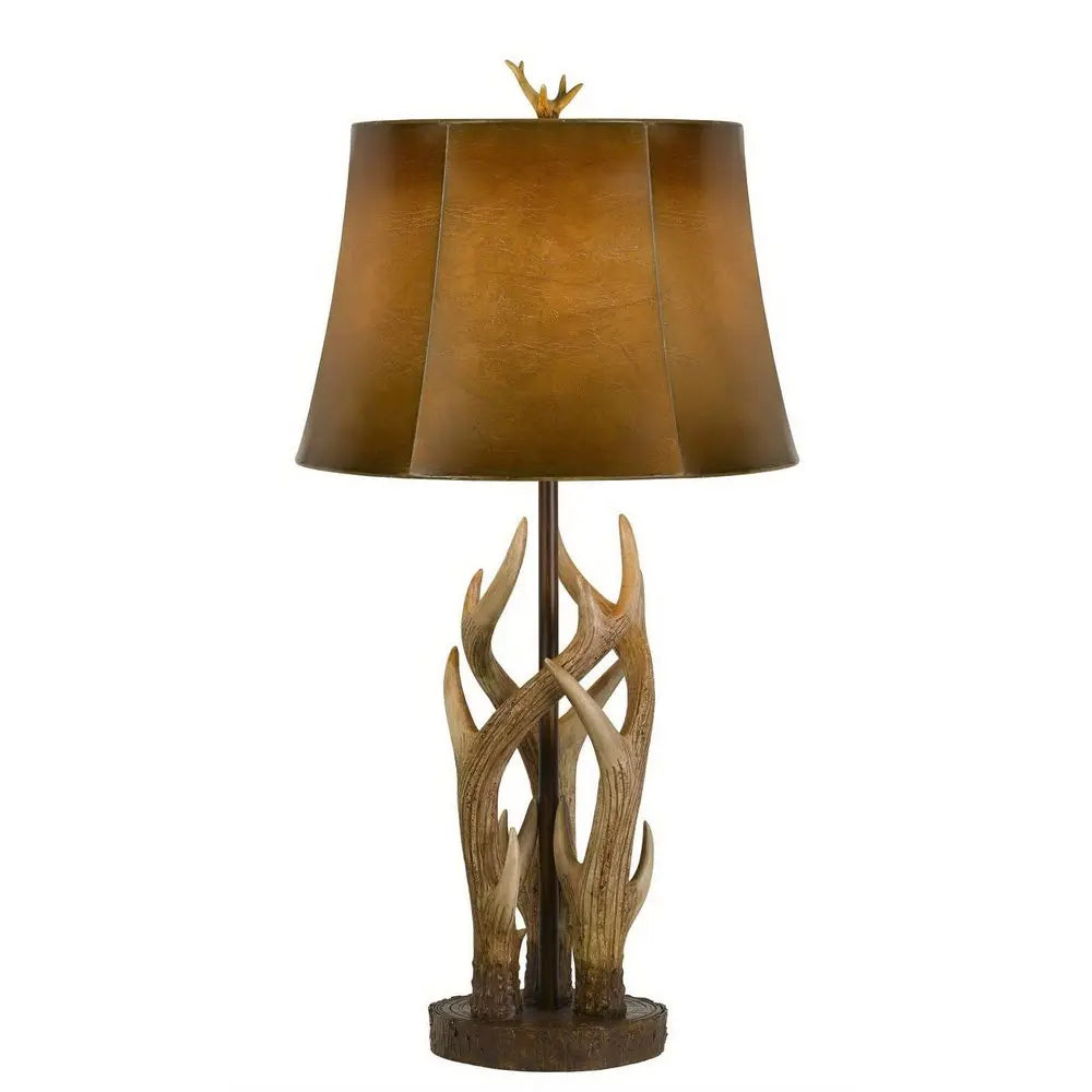 33" Brown Antlers Table Lamp With Brown Drum Shade HomeRoots