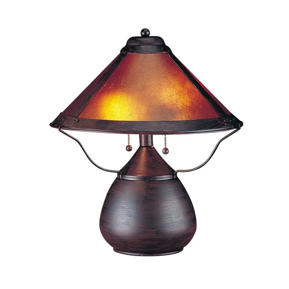 17" Rust Metal Two Light Round Table Lamp With Amber Empire Shade HomeRoots