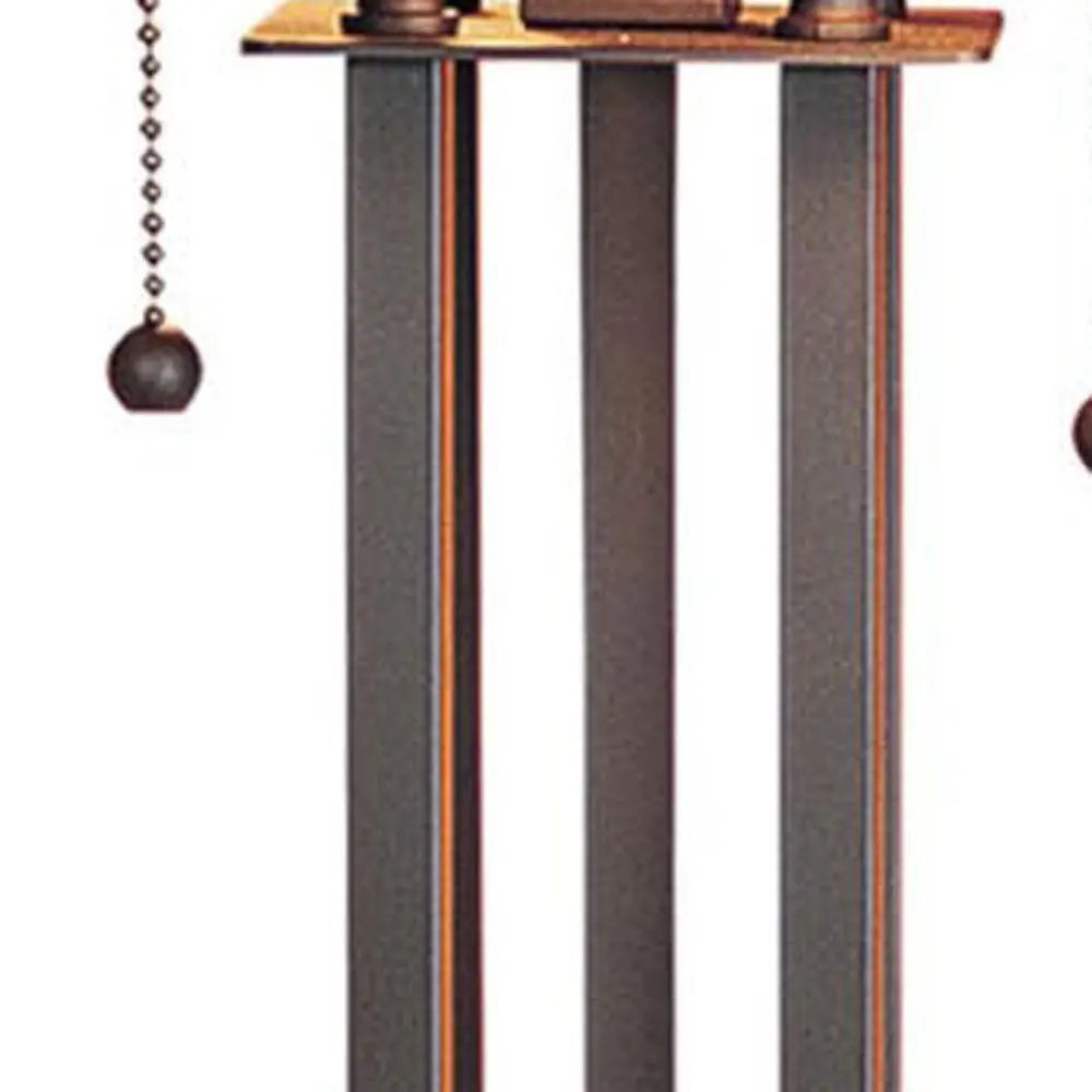 25" Gray Metal Two Light Cylinder Table Lamp With Amber Square Shade HomeRoots