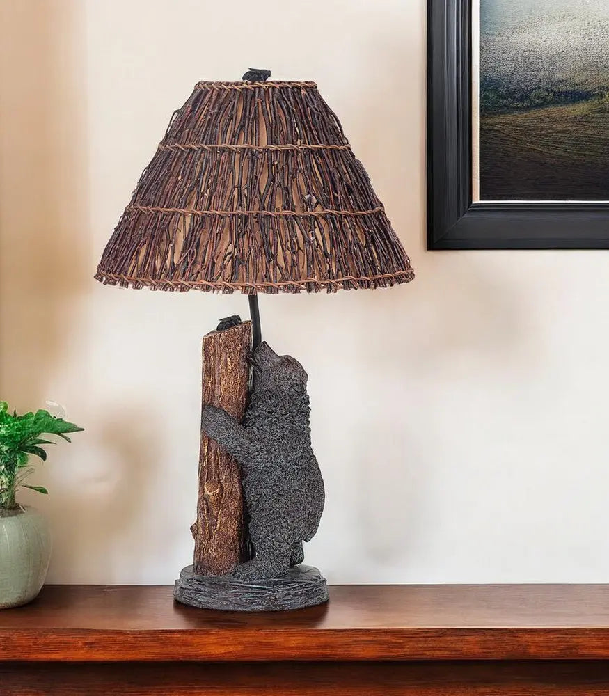 29" Gray Novelty Table Lamp With Brown Empire Shade HomeRoots
