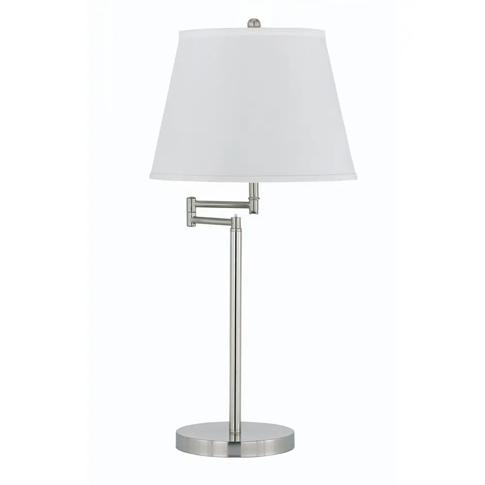 28" Nickel Metal Table Lamp With Off White Empire Shade HomeRoots