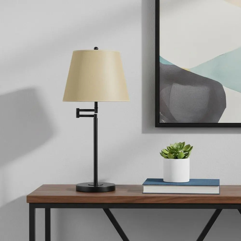 27" Bronze Metal Table Lamp With Tan Empire Shade HomeRoots