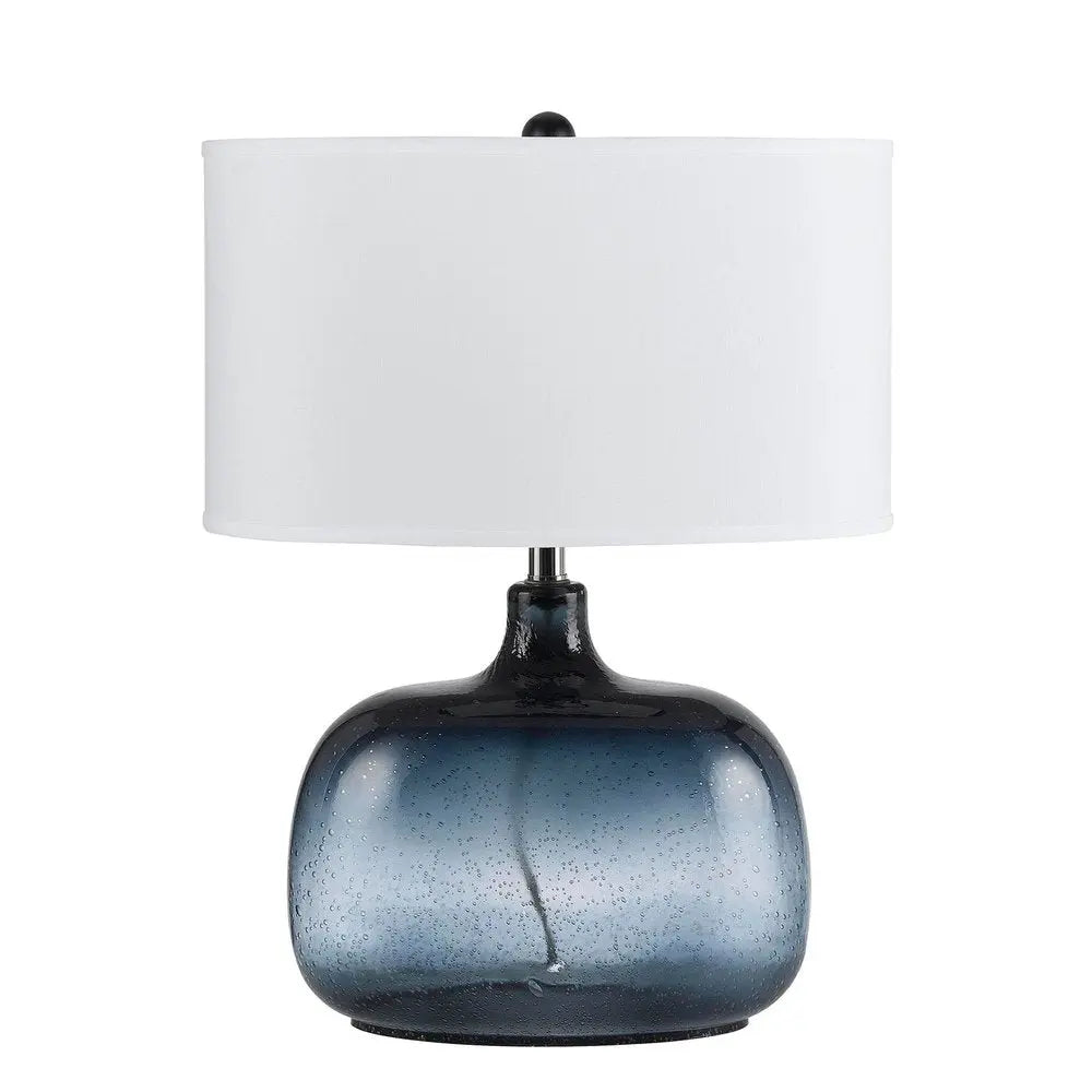 24" Dark Blue Glass Table Lamp With White Novelty Shade HomeRoots