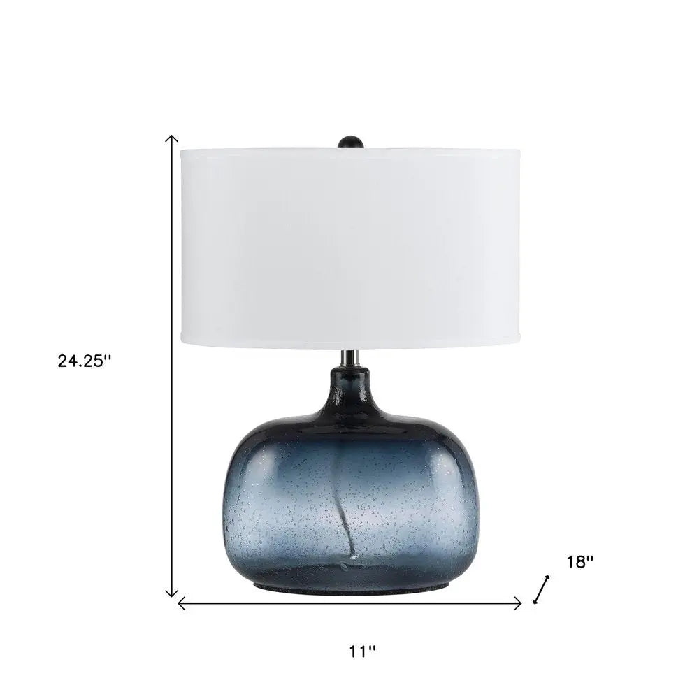 24" Dark Blue Glass Table Lamp With White Novelty Shade HomeRoots