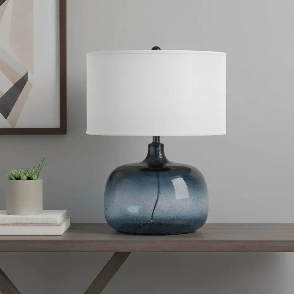 24" Dark Blue Glass Table Lamp With White Novelty Shade HomeRoots
