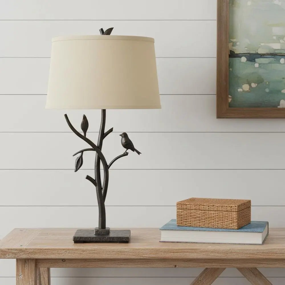 29" Tan Metal Table Lamp With Tan Empire Shade HomeRoots