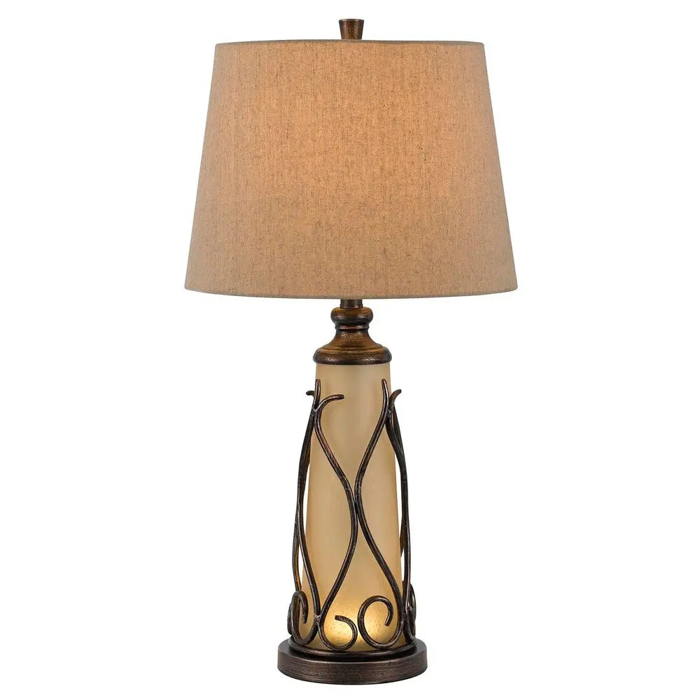 30" Brown Metal Two Light Table Lamp With Brown Empire Shade HomeRoots