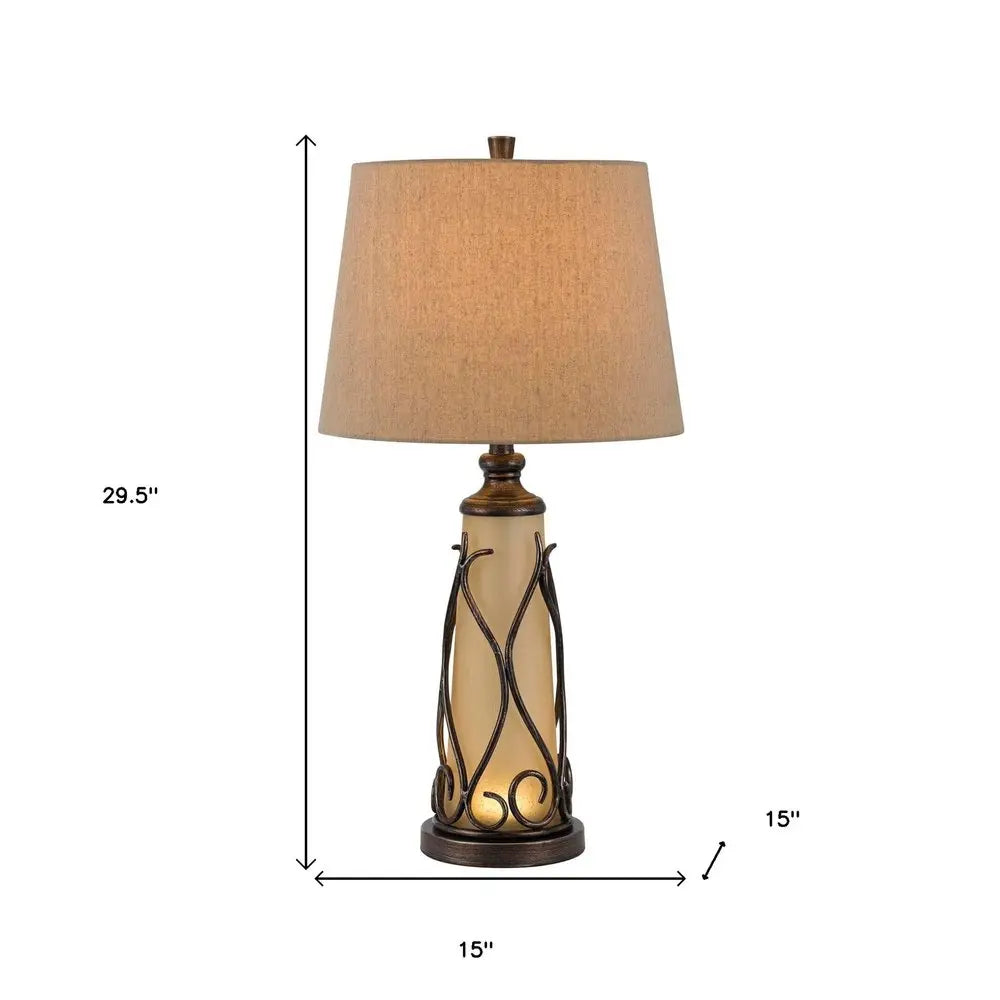 30" Brown Metal Two Light Table Lamp With Brown Empire Shade HomeRoots