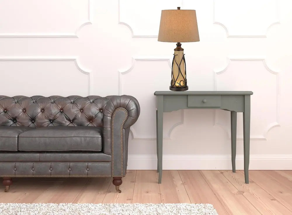 30" Brown Metal Two Light Table Lamp With Brown Empire Shade HomeRoots