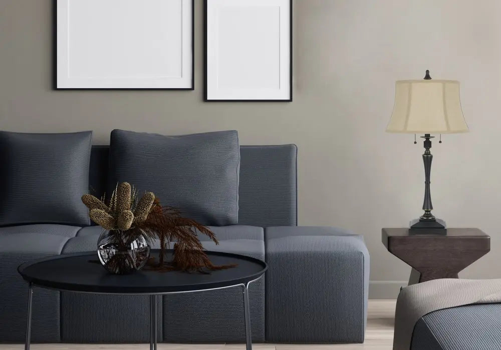 31" Black Metal Two Light Candlestick Table Lamp With Beige Empire Shade HomeRoots