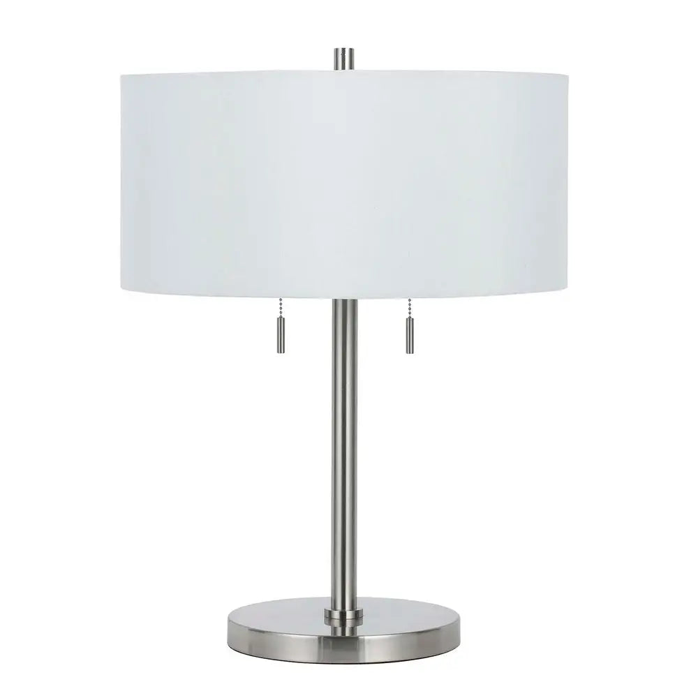 24" Nickel Metal Two Light Table Lamp With White Empire Shade HomeRoots