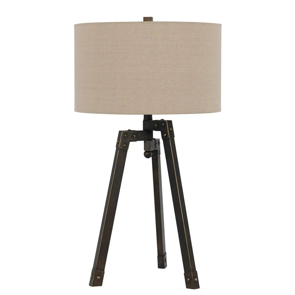 32" Charcoal Metal Tripod Table Lamp With Tan Drum Shade HomeRoots