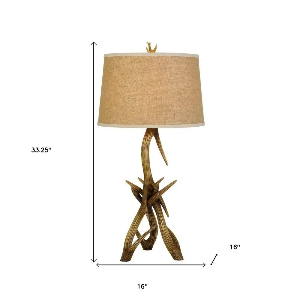 33" Brown Antlers Table Lamp With Brown Empire Shade HomeRoots