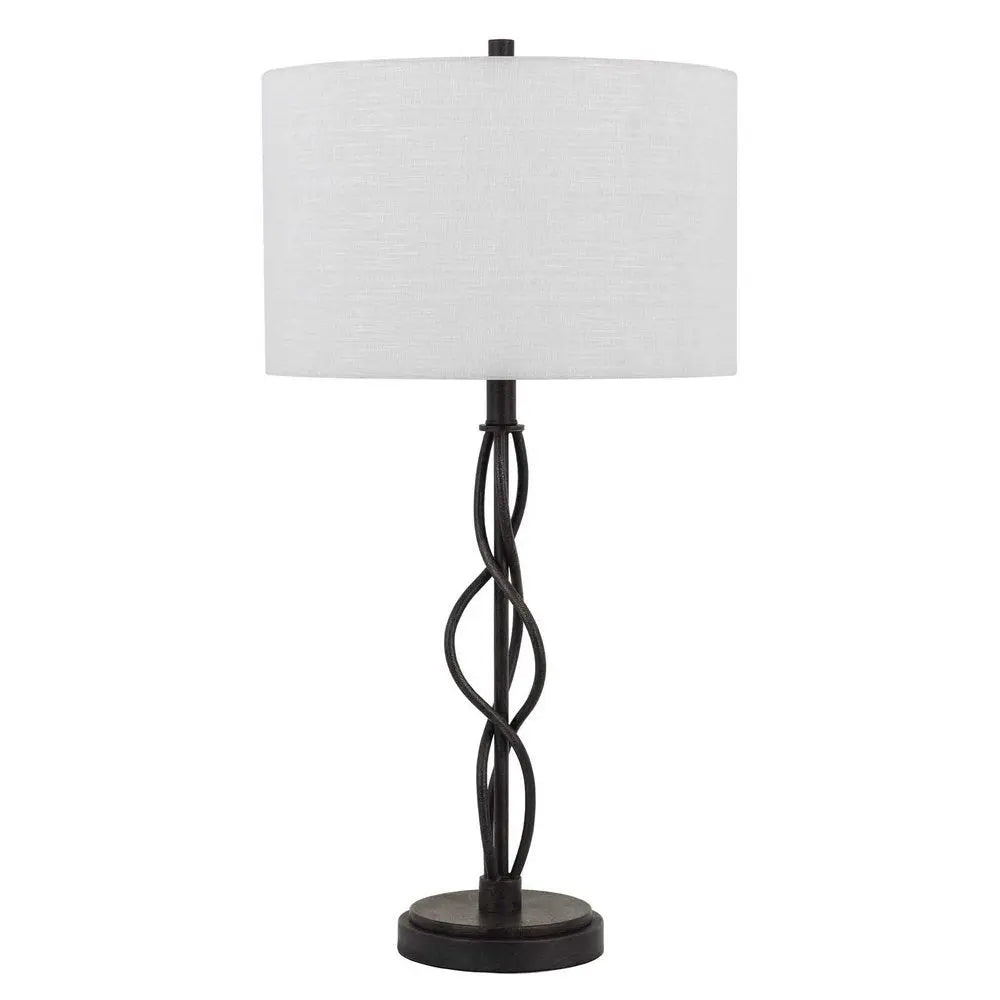 30" Black Metal Candlestick Table Lamp With Off White Drum Shade HomeRoots