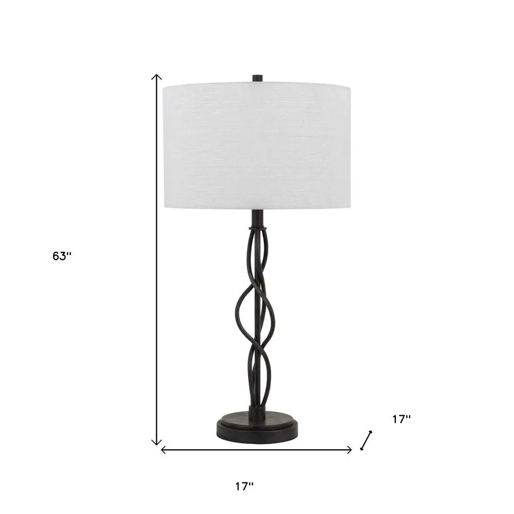 30" Black Metal Candlestick Table Lamp With Off White Drum Shade HomeRoots