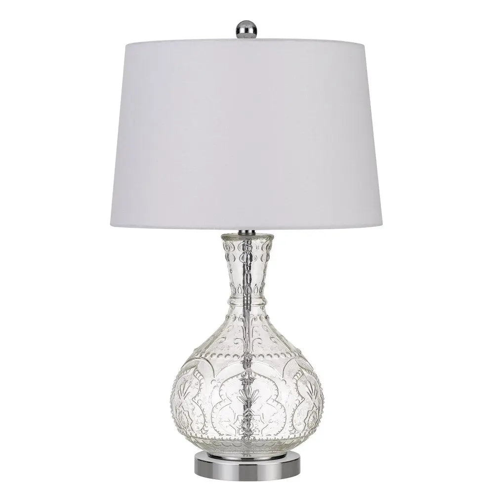 27" Clear Metal Round Table Lamp With White Shade HomeRoots