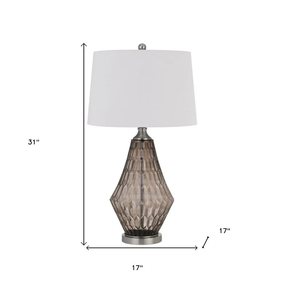 31" Gray Metal Geometric Table Lamp With Off White Empire Shade HomeRoots
