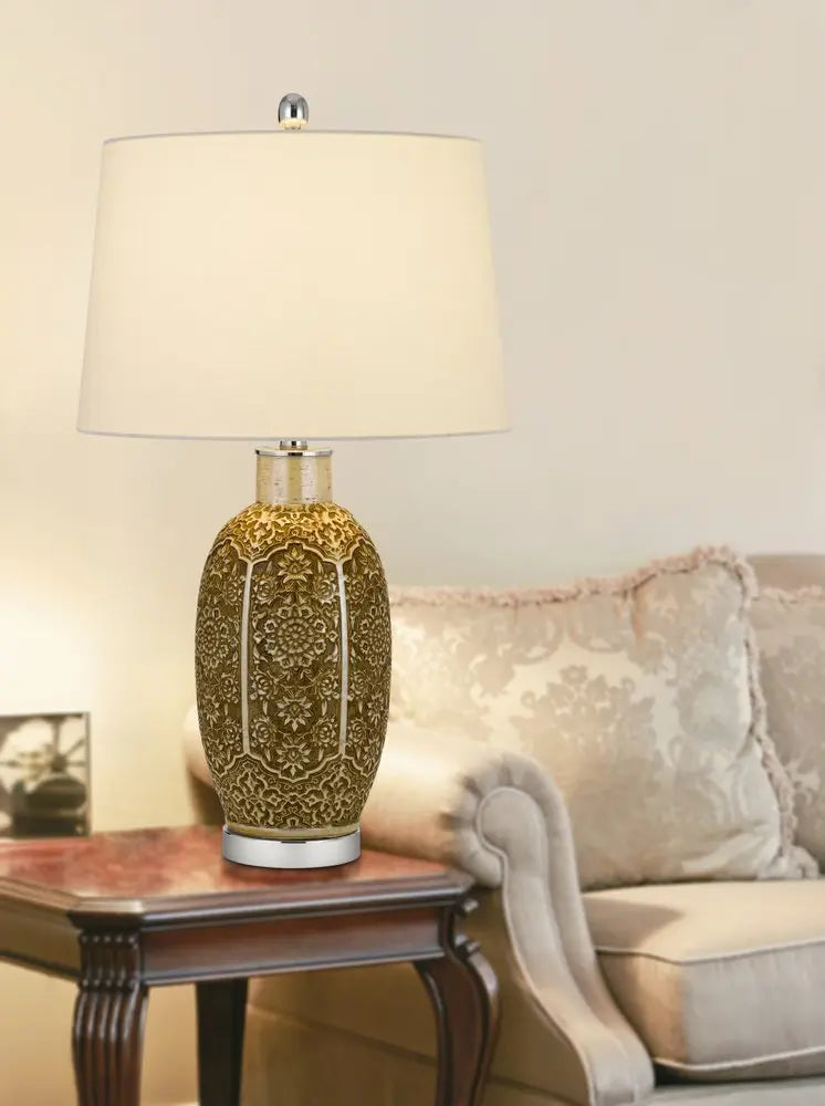 29" Brown Metal Table Lamp With Off White Empire Shade HomeRoots