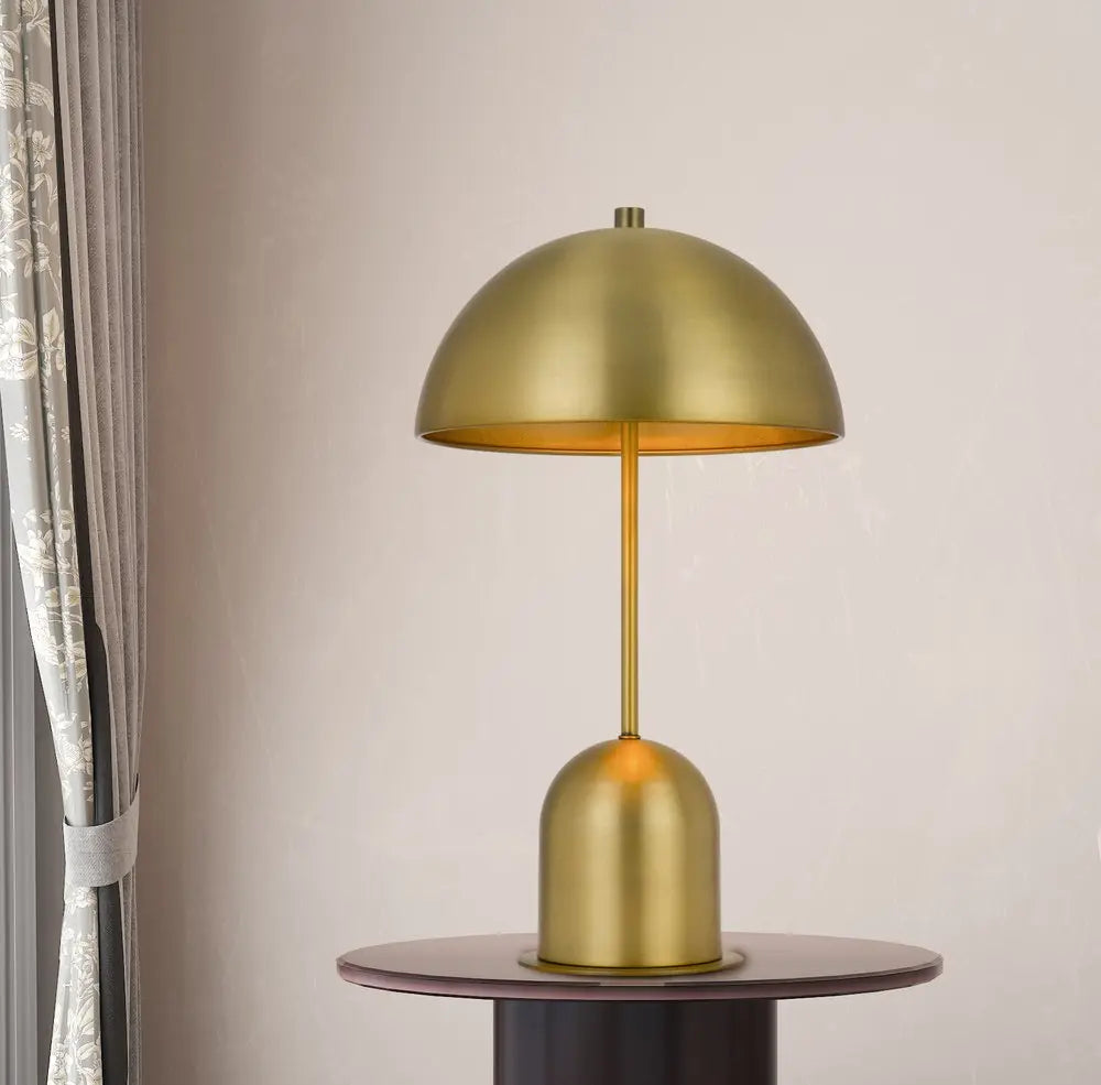 20" Antiqued Brass Metal Novelty Desk Lamp With Antiqued Brass Dome Shade HomeRoots