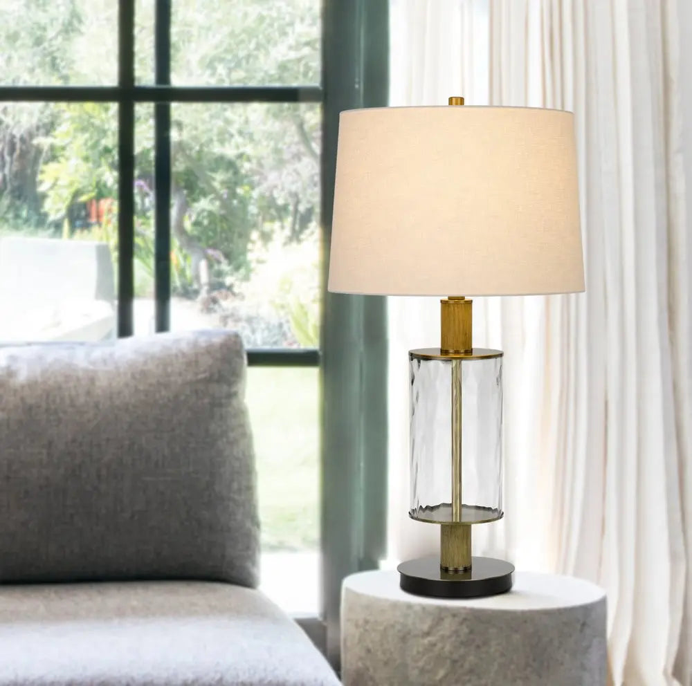 31" Clear Metal Table Lamp With White Empire Shade HomeRoots
