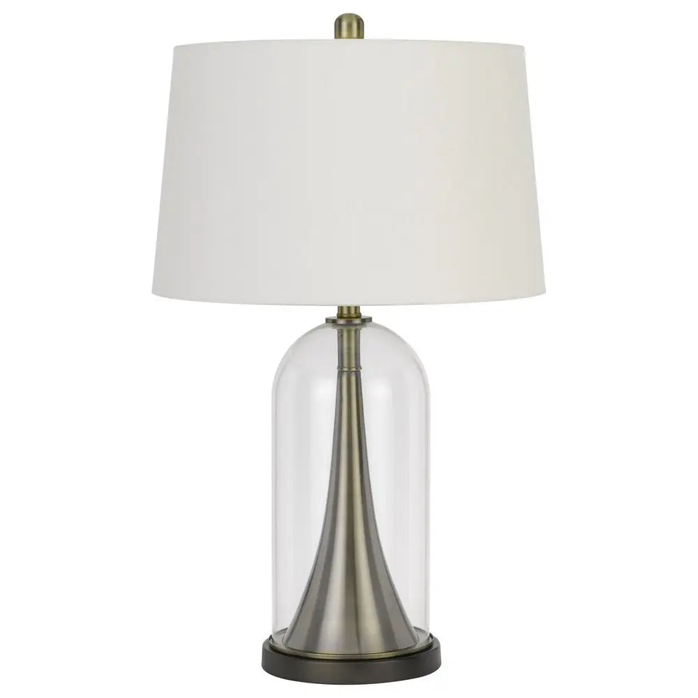 29" Clear Metal Table Lamp With White Empire Shade HomeRoots