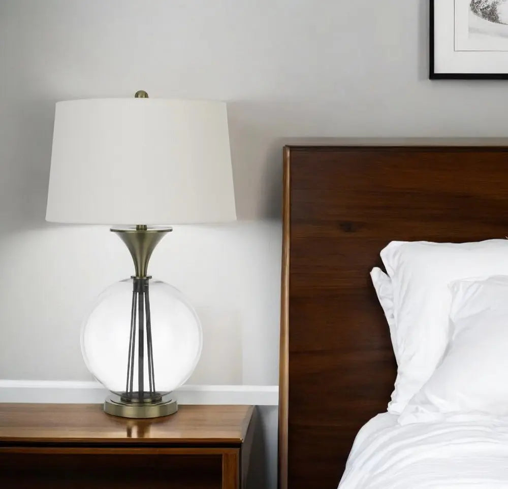 31" Bronze Metal Globe Table Lamp With White Empire Shade HomeRoots