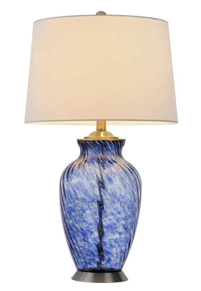 28" Blue Swirl Glass Table Lamp With White Empire Shade HomeRoots
