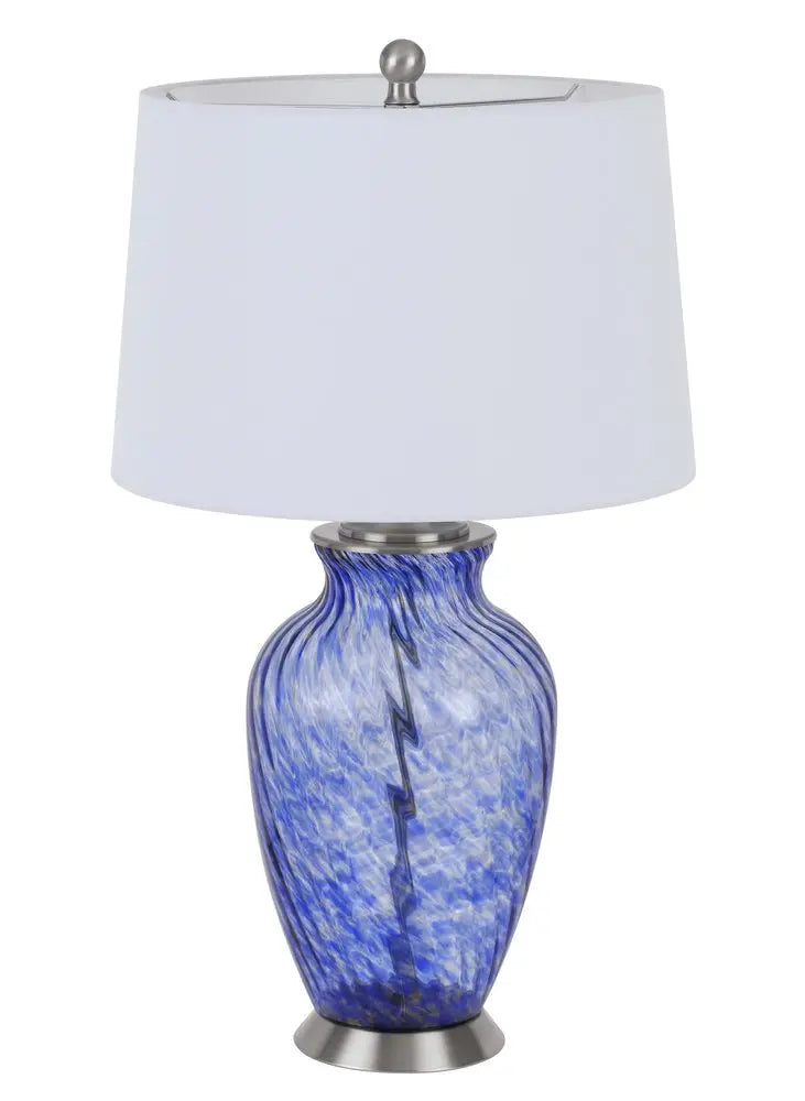 28" Blue Swirl Glass Table Lamp With White Empire Shade HomeRoots