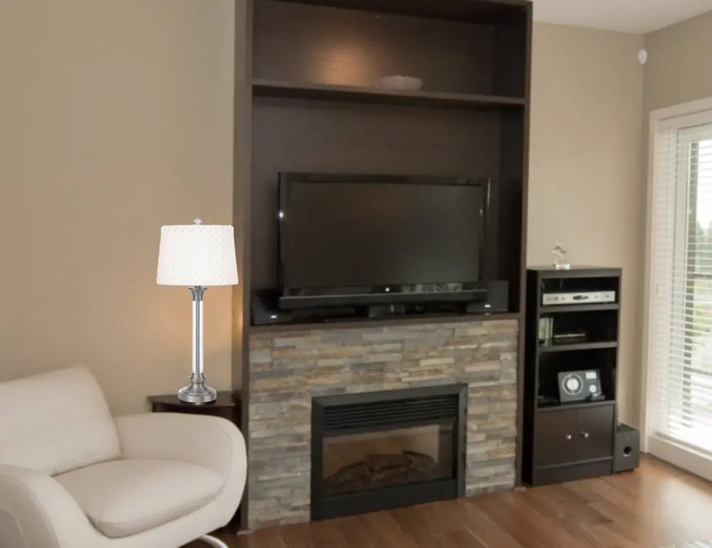 32" Nickel Metal Table Lamp With White Empire Shade HomeRoots