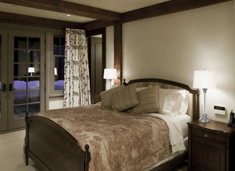 32" Nickel Metal Table Lamp With White Empire Shade HomeRoots