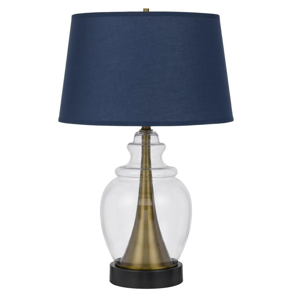 30" Black Metal Urn Table Lamp With Navy Blue Empire Shade HomeRoots