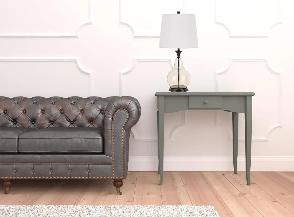 28" Clear Metal Table Lamp With White Empire Shade HomeRoots