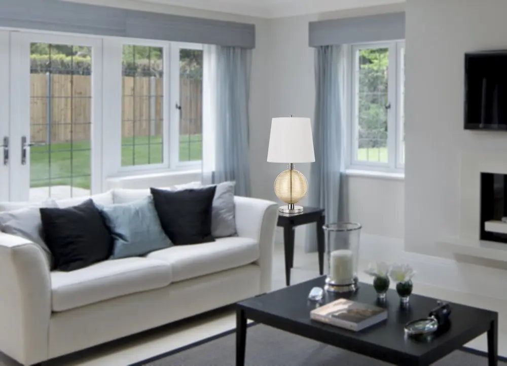 28" Nickel Metal Globe Table Lamp With White Empire Shade HomeRoots