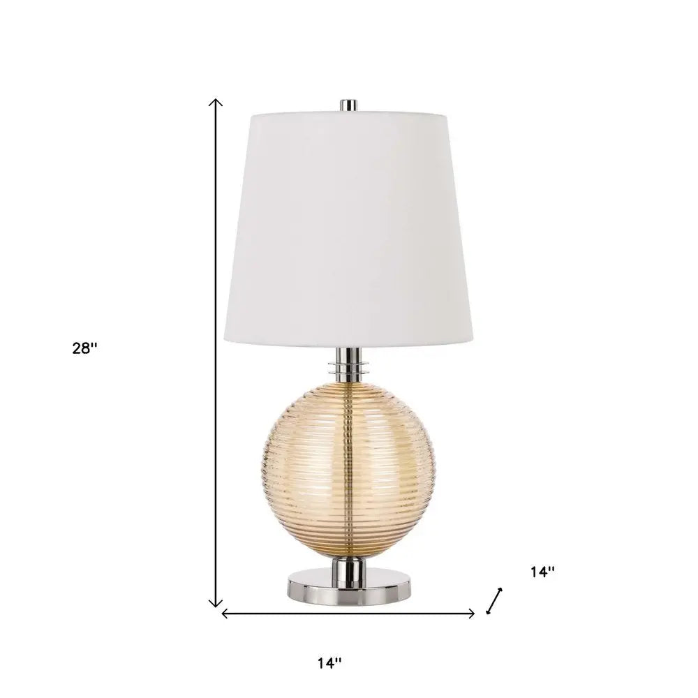 28" Nickel Metal Globe Table Lamp With White Empire Shade HomeRoots