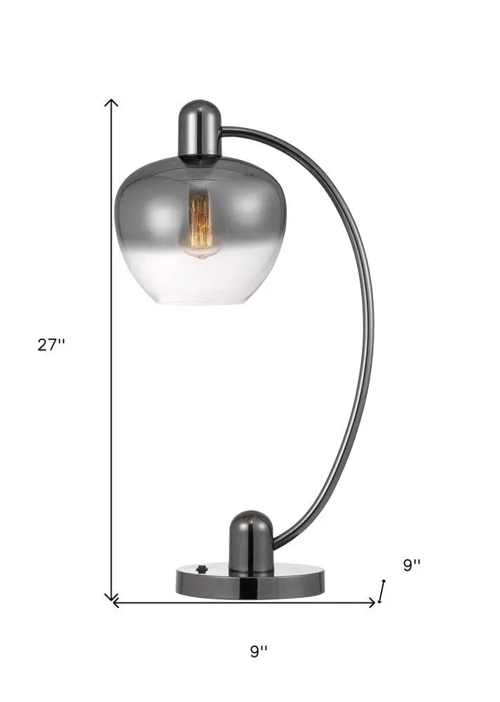 27" Gunmetal Metal Table Lamp With Silver Metallic Globe Shade HomeRoots