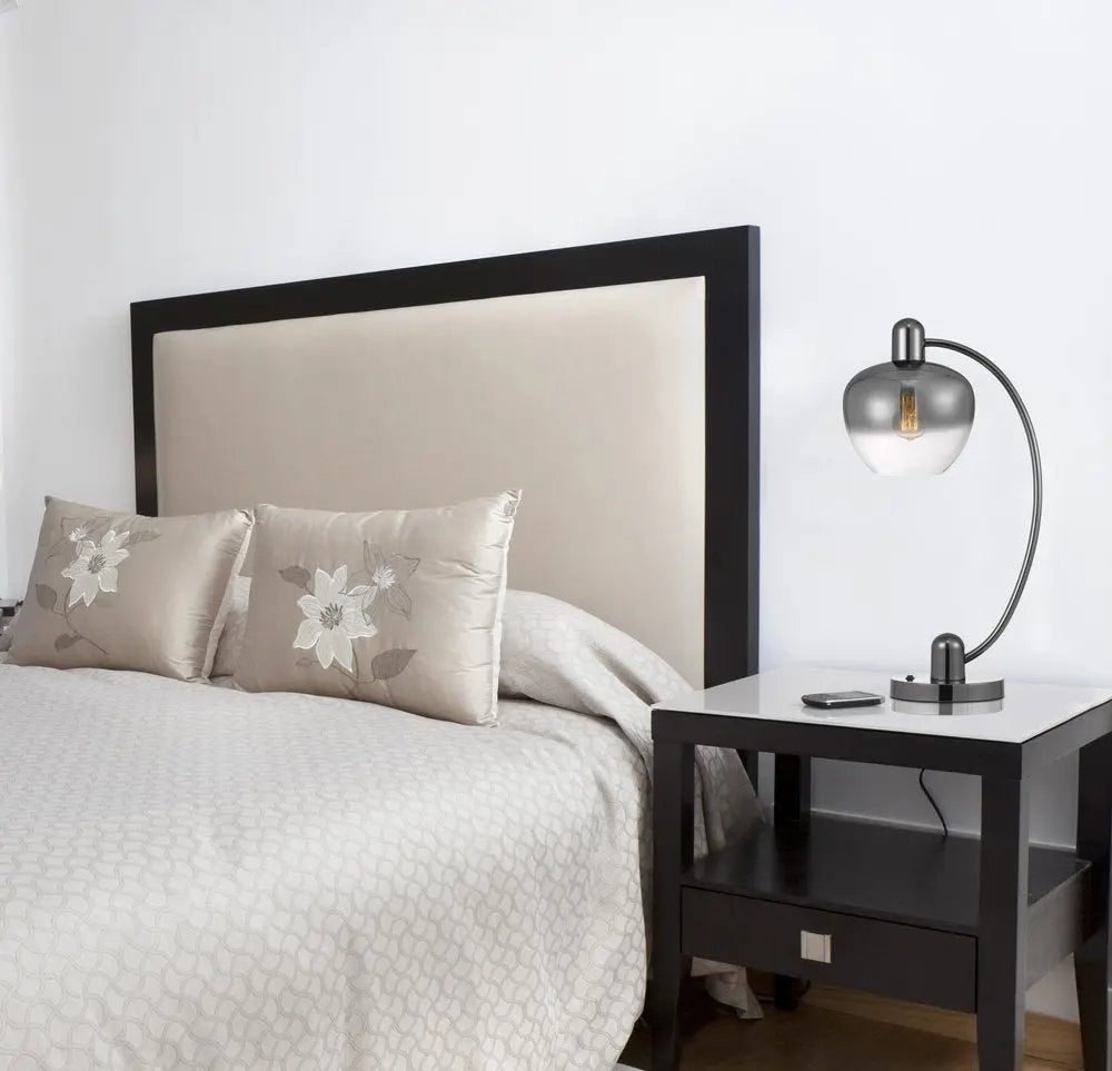 27" Gunmetal Metal Table Lamp With Silver Metallic Globe Shade HomeRoots