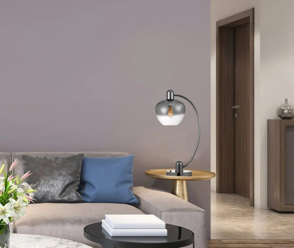 27" Gunmetal Metal Table Lamp With Silver Metallic Globe Shade HomeRoots