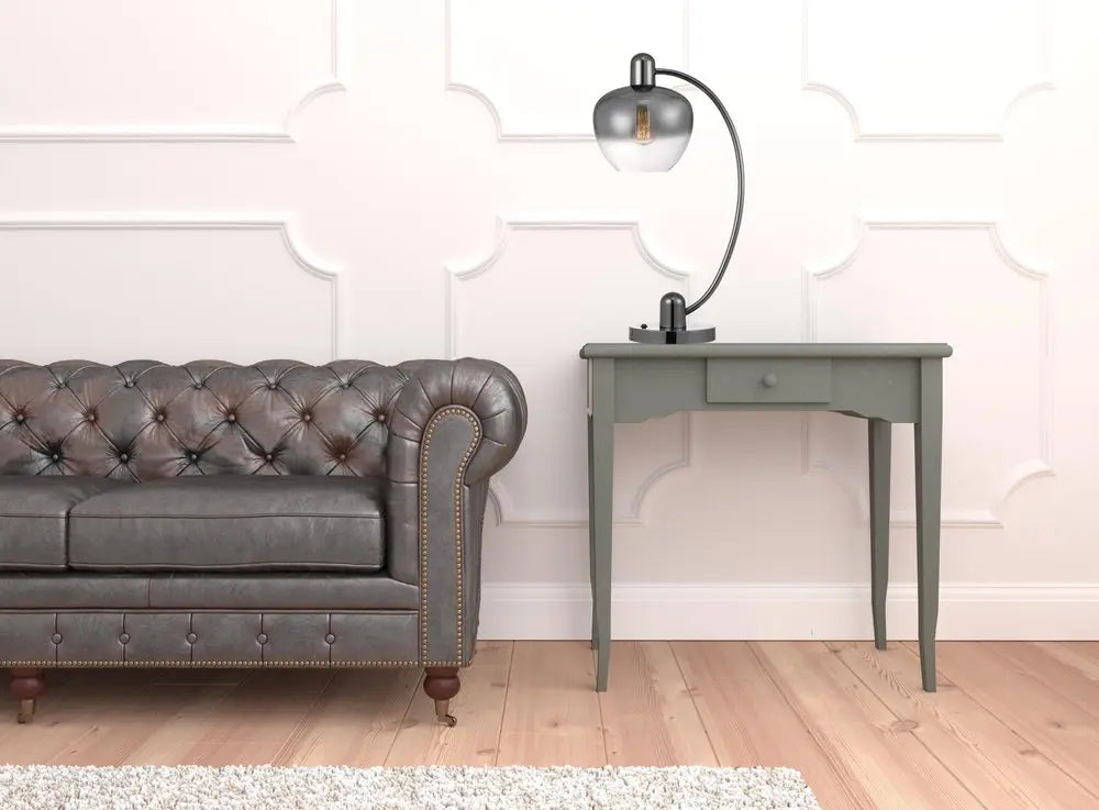 27" Gunmetal Metal Table Lamp With Silver Metallic Globe Shade HomeRoots