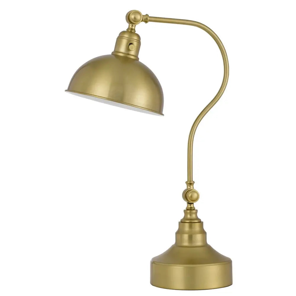 25" Antiqued Brass Metal Lantern Desk Lamp With Antiqued Brass Dome Shade HomeRoots