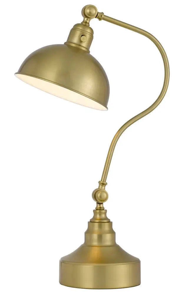 25" Antiqued Brass Metal Lantern Desk Lamp With Antiqued Brass Dome Shade HomeRoots