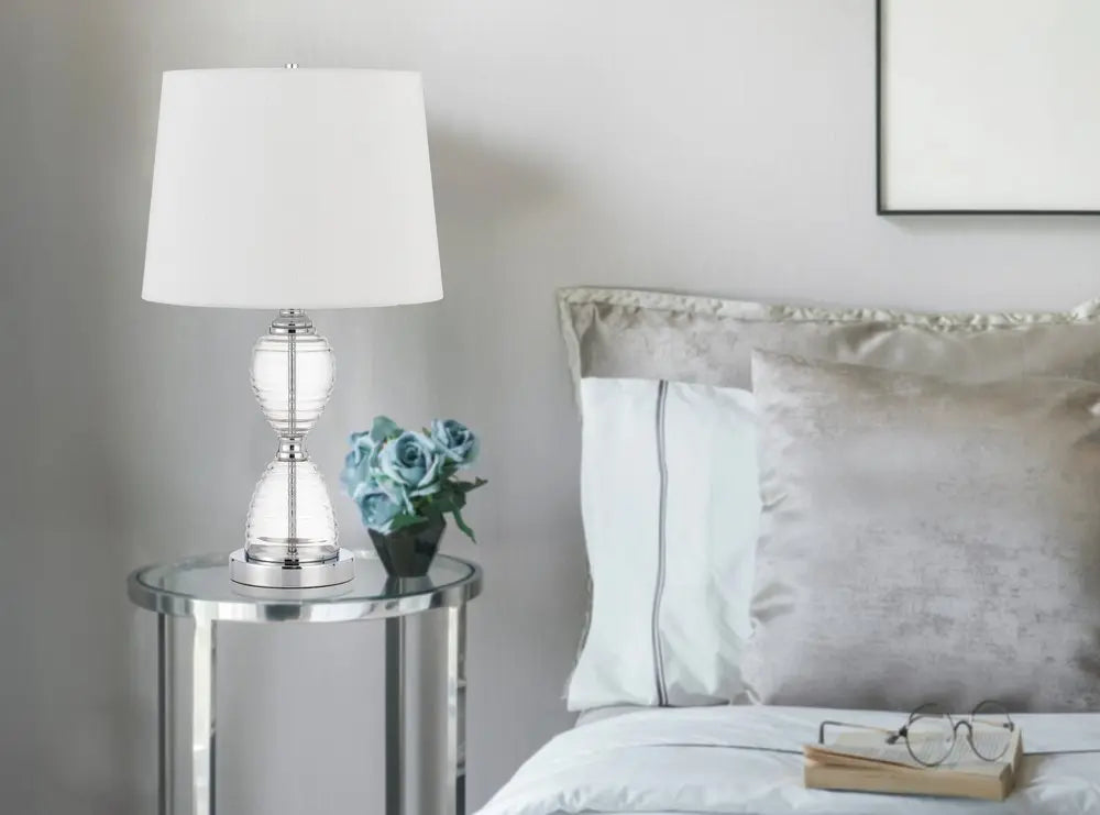 24" Clear Metal Table Lamp With White Empire Shade HomeRoots