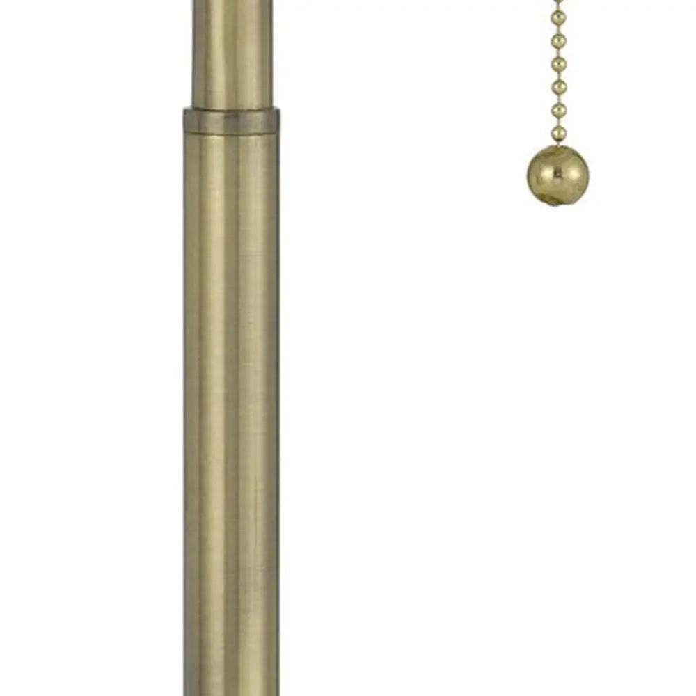 20" Antiqued Brass Metal Two Light Table Lamp With White Drum Shade HomeRoots