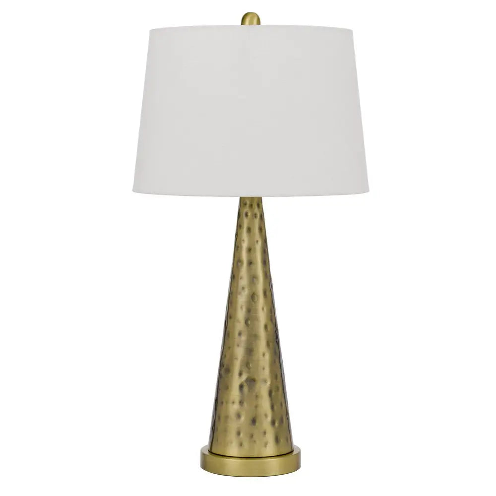 27" Antiqued Brass Metal Geometric Table Lamp With White Empire Shade HomeRoots