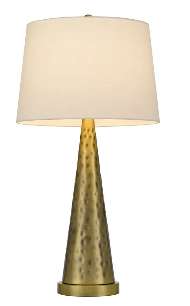 27" Antiqued Brass Metal Geometric Table Lamp With White Empire Shade HomeRoots