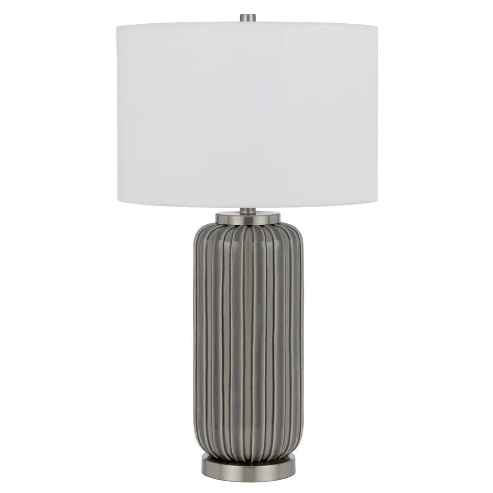 29" Gray Metal Cylinder Table Lamp With White Drum Shade HomeRoots