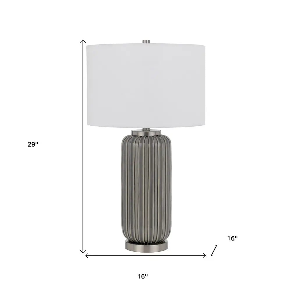 29" Gray Metal Cylinder Table Lamp With White Drum Shade HomeRoots